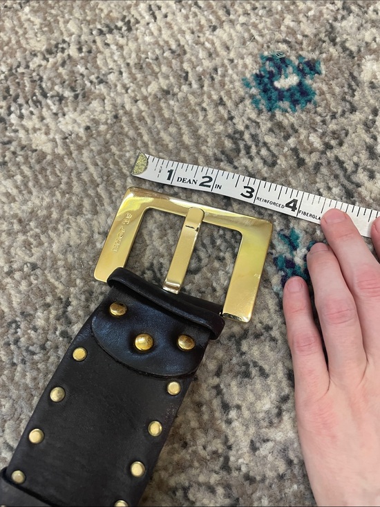 St. John  Dark Brown Leather Studded Belt with Gold Buckle main image 6